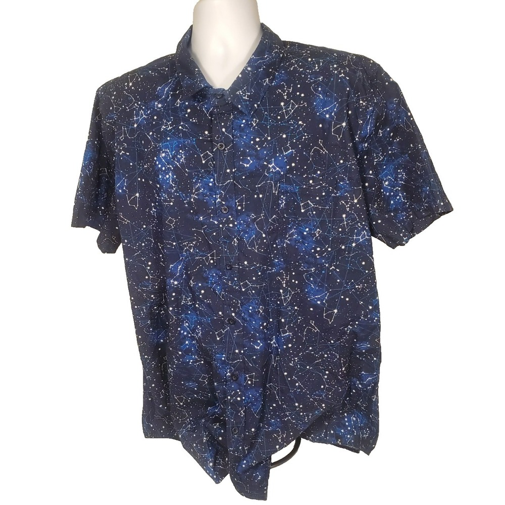 XXX RUDE Hot Topic Galaxy Constellation Stars Men's 2XL Blue Shirt NWT